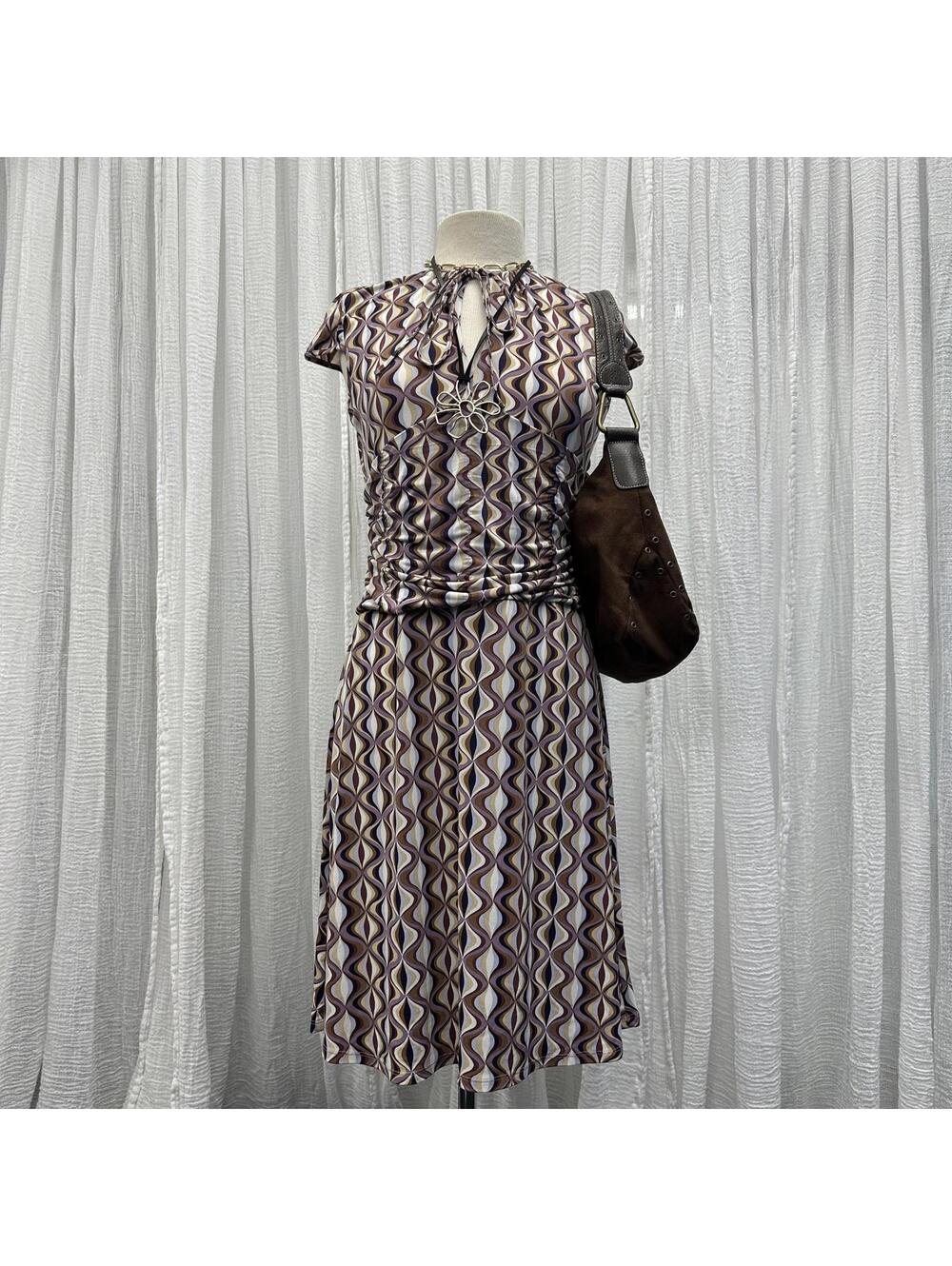 Liz Claiborne Vintage Y2K Hippie Fairy Geometric Patterned Ruched Mididress (S)